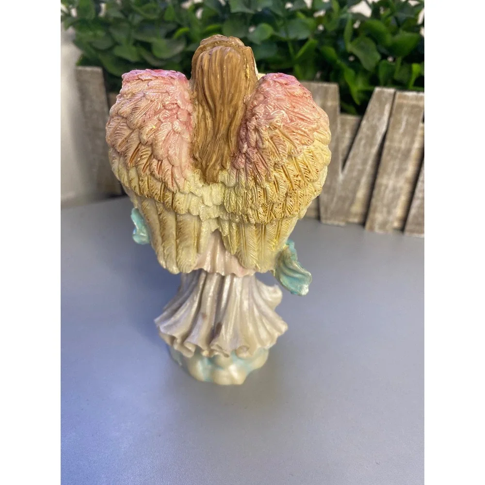 Angel Figurine‎ Holding Dove White Blue Pink Wings Statue